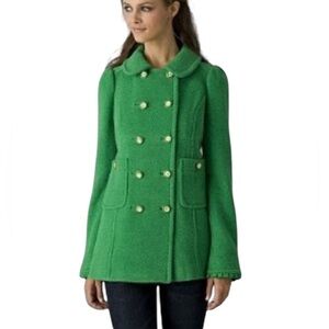 Juicy Couture Wool Textured Essex Double Breasted Pea Coat Kelly Green Size S